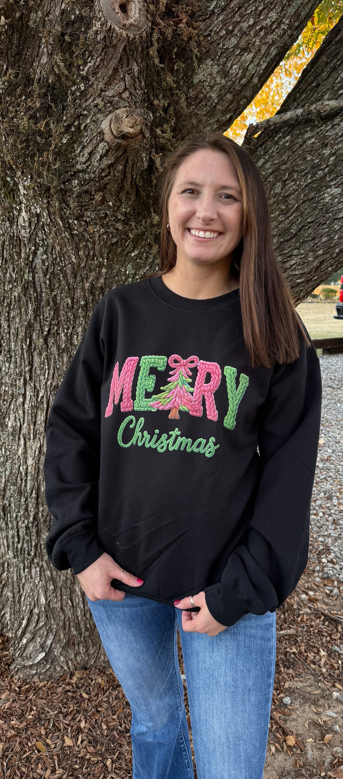 Pink and Green Merry Christmas Sweatshirt