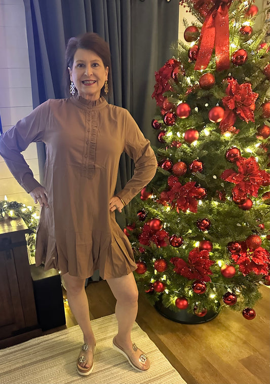 Mocha Pleated mini dress