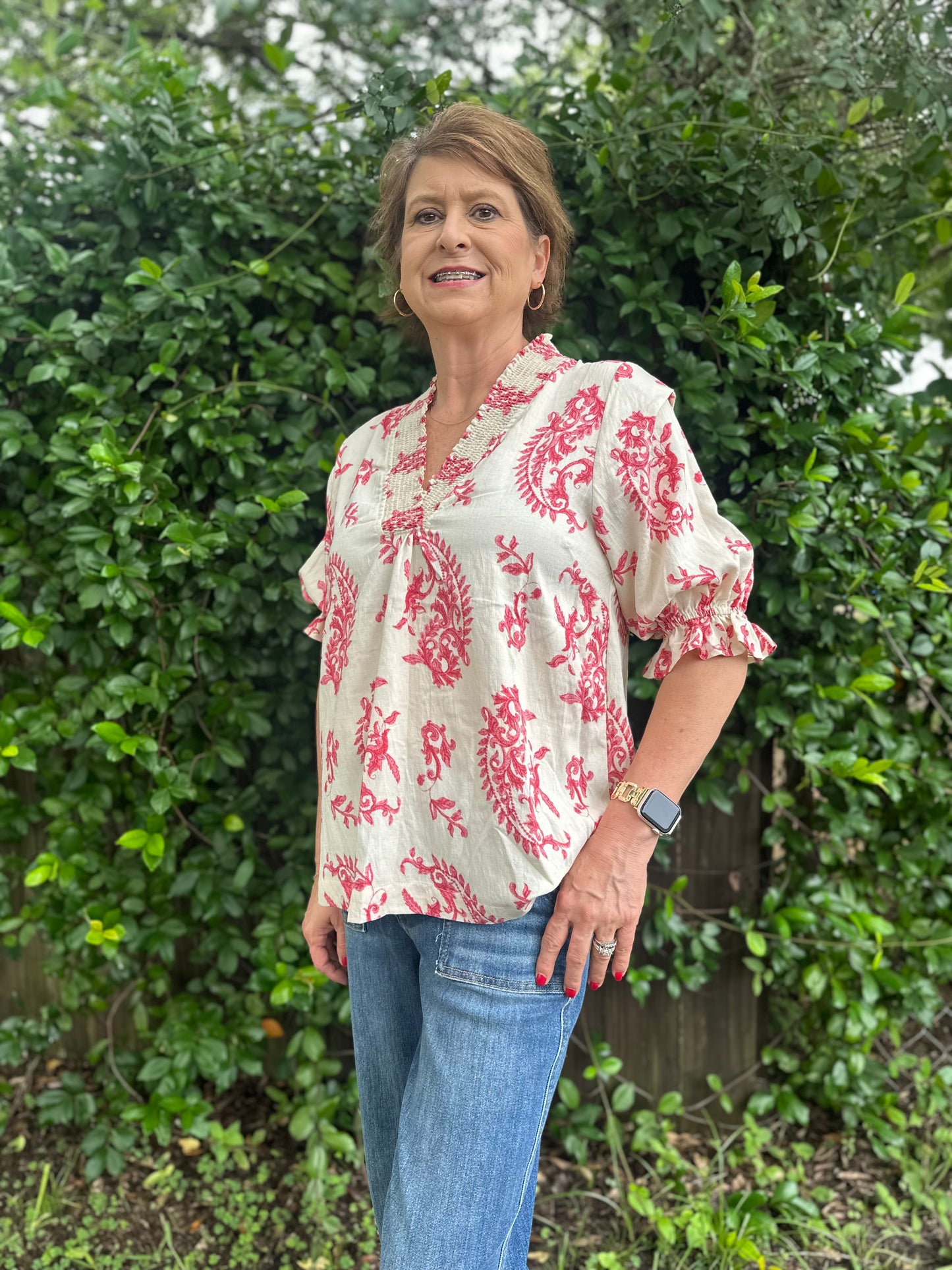 Willow Vine Ruffle Trim Blouse