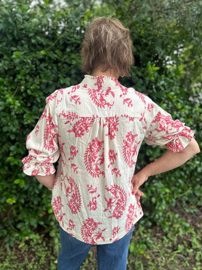 Willow Vine Ruffle Trim Blouse