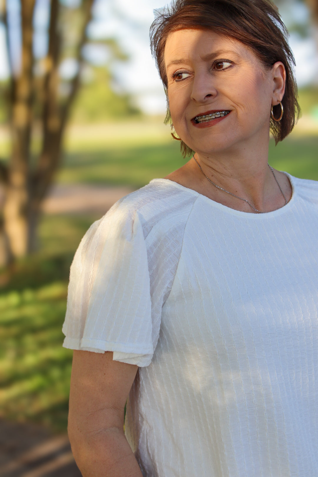 White Waffle Print Top