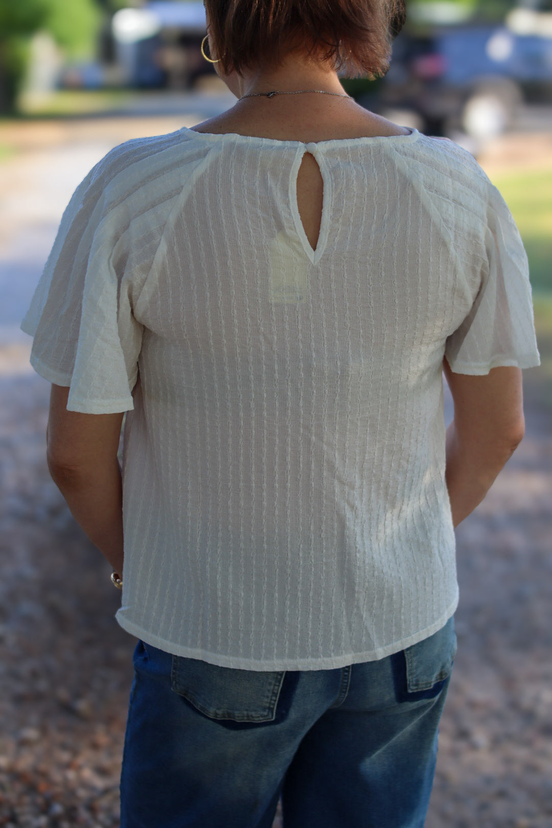 White Waffle Print Top
