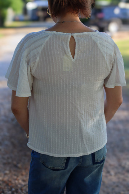 White Waffle Print Top
