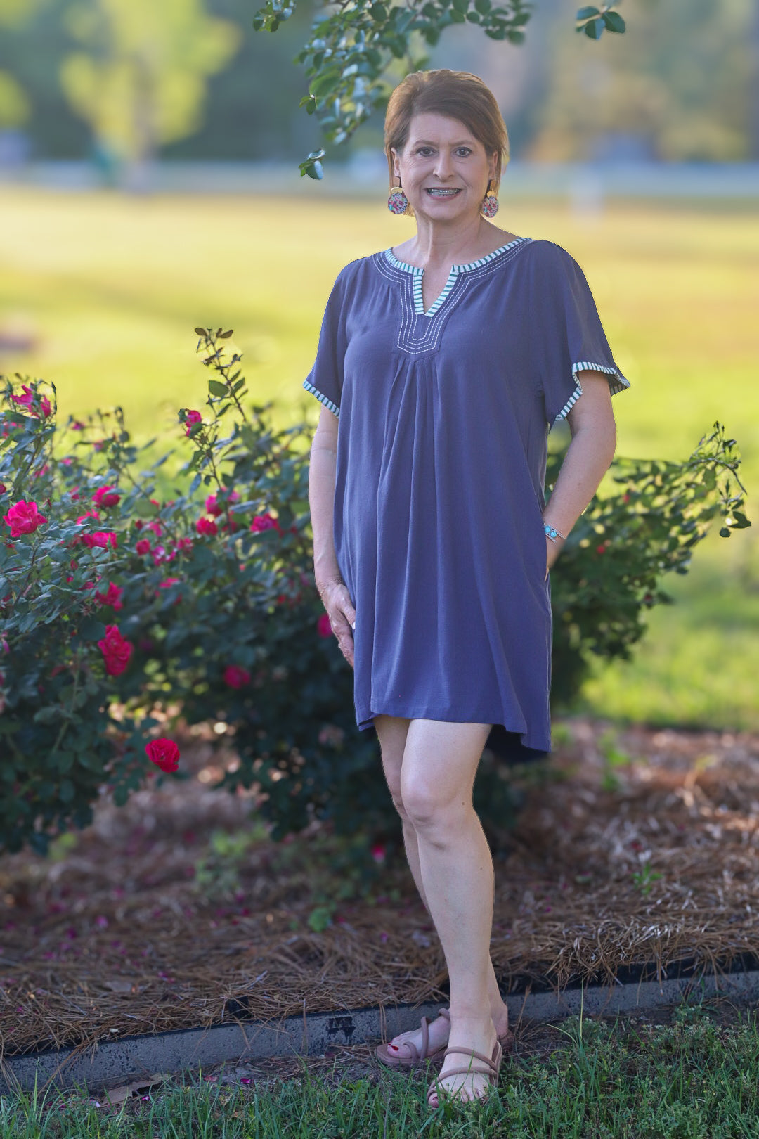 Linen Trim Tunic Dress
