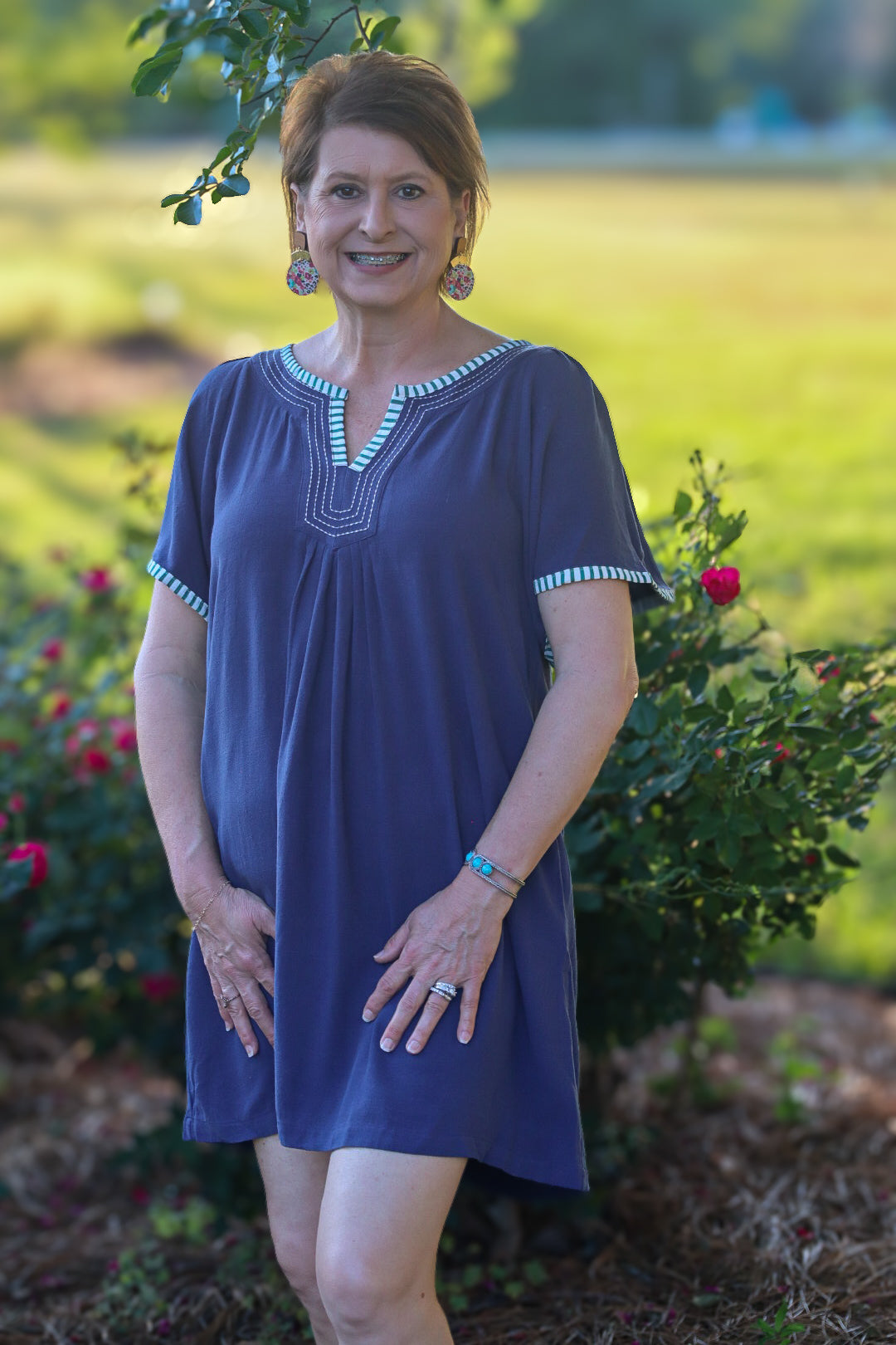 Linen Trim Tunic Dress