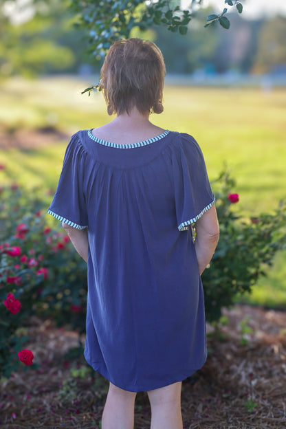 Linen Trim Tunic Dress