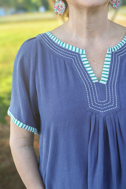 Linen Trim Tunic Dress