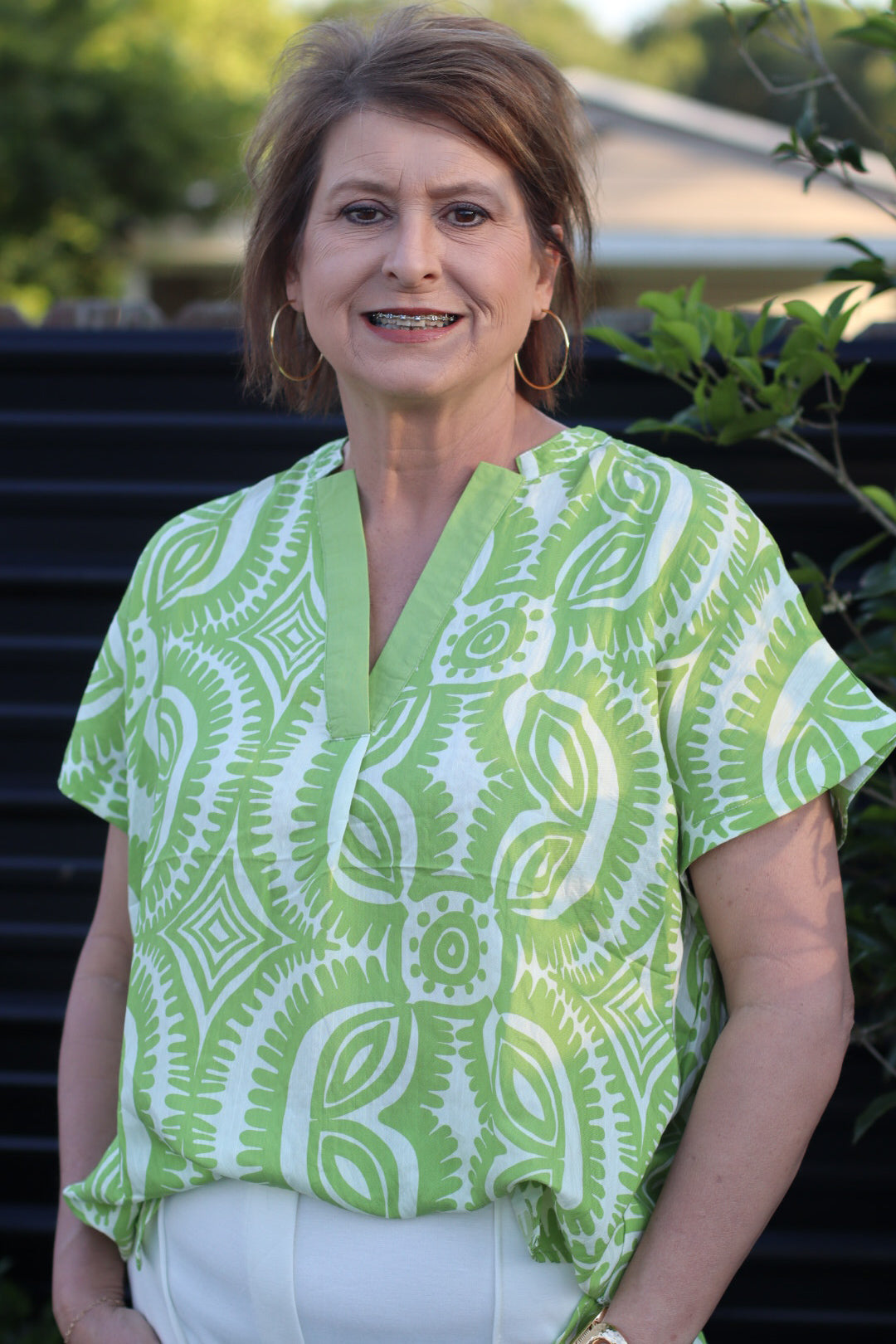 Print V-Neck Top